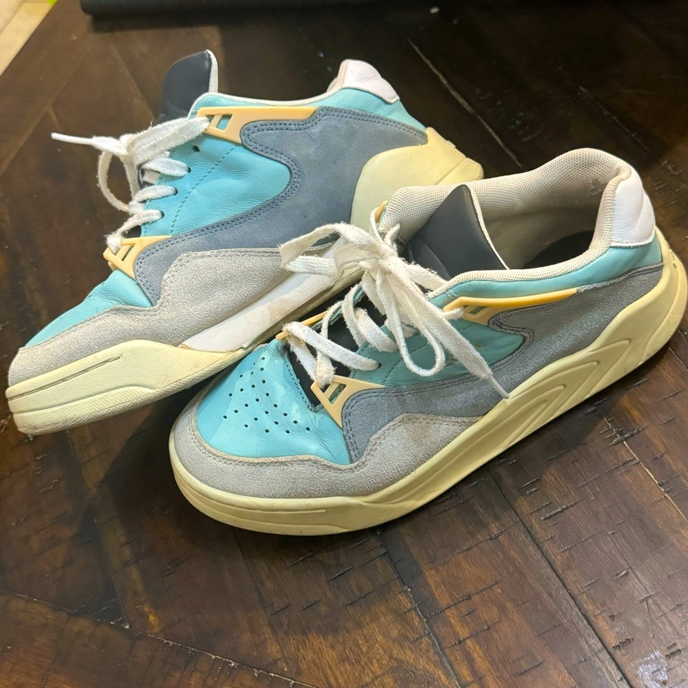 Lacoste Court Slam 120 Sneakers - Blue, Yellow, Grey - size 7 - uk 38